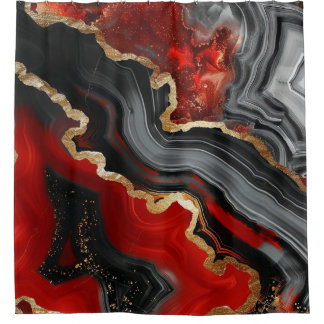 Luxury Red Black Agate Gold Glitter Marble