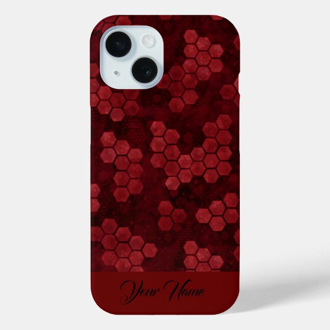 Luxury Red Black Hexagon Your Name Abstract Magic Case-Mate iPhone Case (Back)