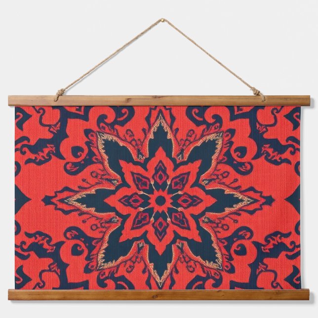 Luxury Red Blue Ornate Persian Medallion Pattern Hanging Tapestry (Front)