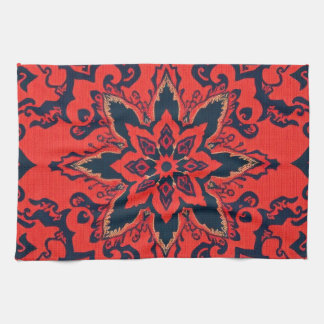 Luxury Red Blue Ornate Persian Medallion Pattern Kitchen Towel