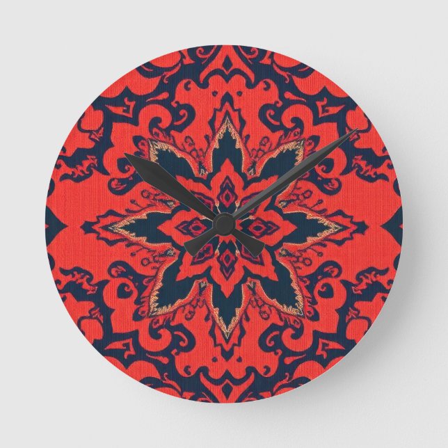 Luxury Red Blue Ornate Persian Medallion Pattern Round Clock (Front)