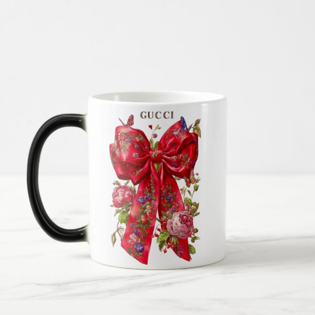 Luxury Red Bow Colour Morphing Mug (Left)