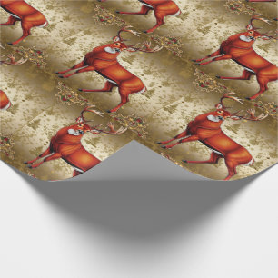 Luxury Red Deer Moose Gold Snow merry Xmas Pattern Wrapping Paper