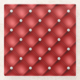 Luxury Red Diamond Tufted Pattern Glass Coaster