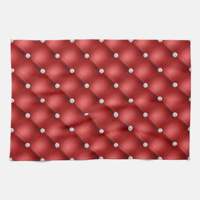 Luxury Red Diamond Tufted Pattern Kitchen Towel (Horizontal)
