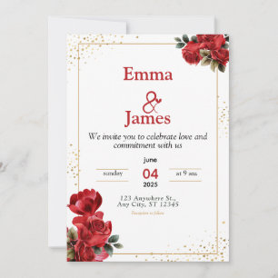 Luxury Red Floral Wedding Invitation