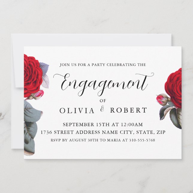 Luxury red garden Rose. Elegant Engagement Part Invitation (Front)