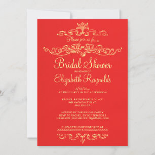 Luxury Red & Gold Bridal Shower Invitations
