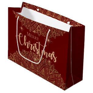 Luxury Red Gold Mandala Elegant Merry Christmas Large Gift Bag