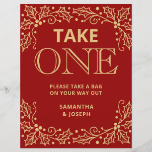 Luxury Red Gold Take One Wedding Favor Sign