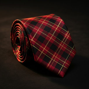 Luxury Red & Gold Tartan Plaid Tie