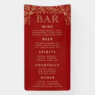 Luxury Red Gold Wedding Bar Menu Reception Decor Banner