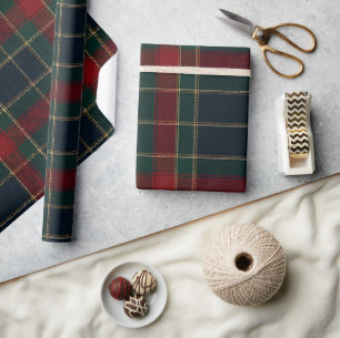 Luxury Red Green & Navy Plaid Tartan Wrapping Paper