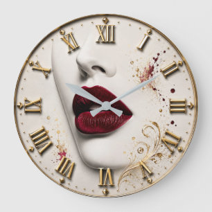 Luxury Red Lips Glamorous Beauty Art Modern  Large Clock