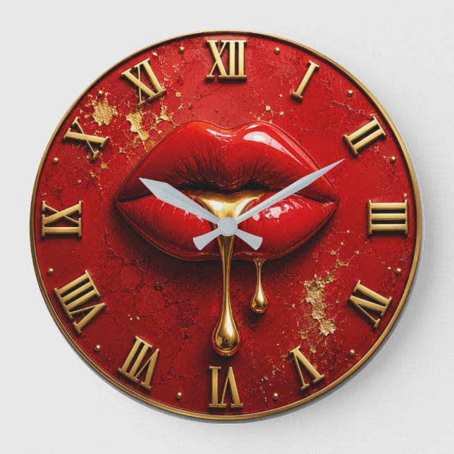 Luxury Red Lips Modern Glam Home Decor Large Clock (Front)