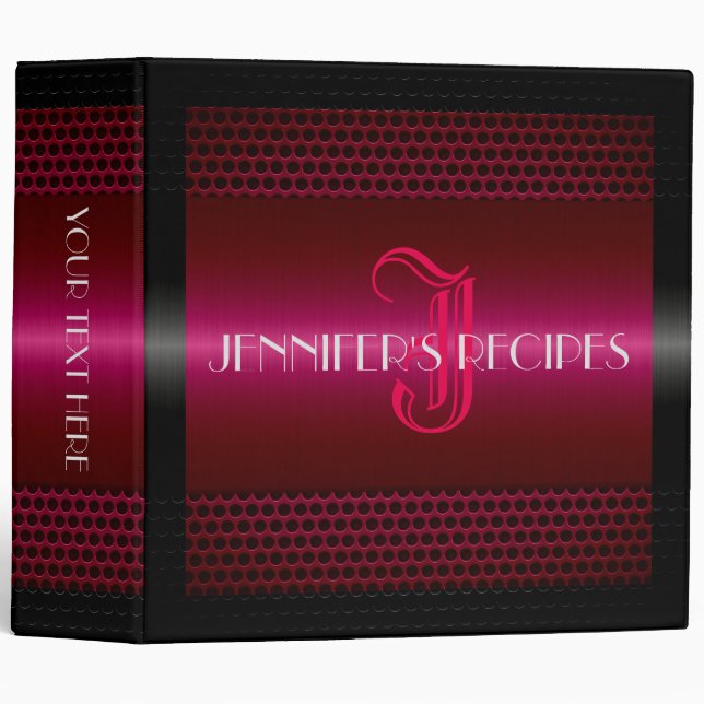 Luxury Red Metallic Metal Look Monogram Binder (Front/Spine)