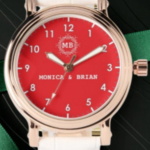 Luxury red Monogram couple names red Watch