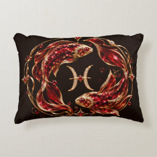 Luxury Red Pisces Zodiac Accent Pillow