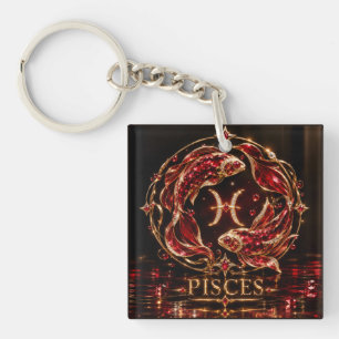 Luxury Red Pisces Zodiac Keychain