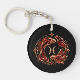Luxury Red Pisces Zodiac Keychain