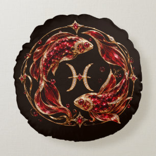 Luxury Red Pisces Zodiac Round Pillow