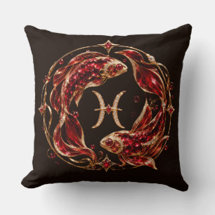 Luxury Red Pisces Zodiac Throw Pillow