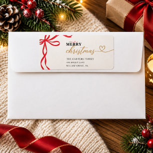 Luxury Red Ribbon Gold Script Christmas Label