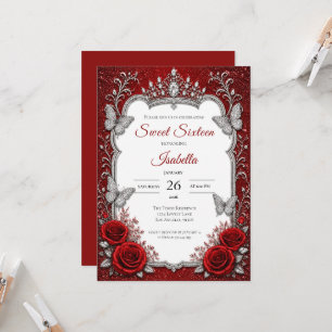 Luxury Red Silver Princess Sweet 16 Invitation