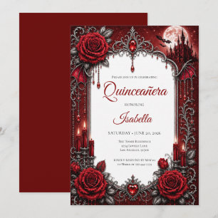 Luxury Red Silver Quinceañera Invitation