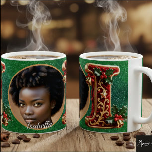 Luxury Red Velvet Gold Christmas Letter I Coffee Mug