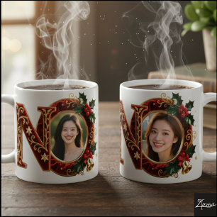 Luxury Red Velvet Gold Christmas Letter N Coffee Mug