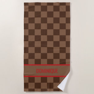 Luxury Red with Brown Checkered Beach Towel