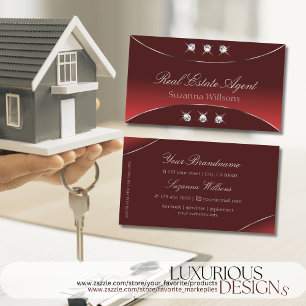 Luxury Red with Silver Decor and Sparkly Diamonds Business Card