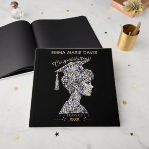 Luxury Rhinestone Graduation Cap Girl Black Gold H Guest Book