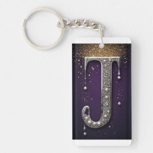 Luxury Rhinestone J Letter With Diamonds, Pearls  Keychain