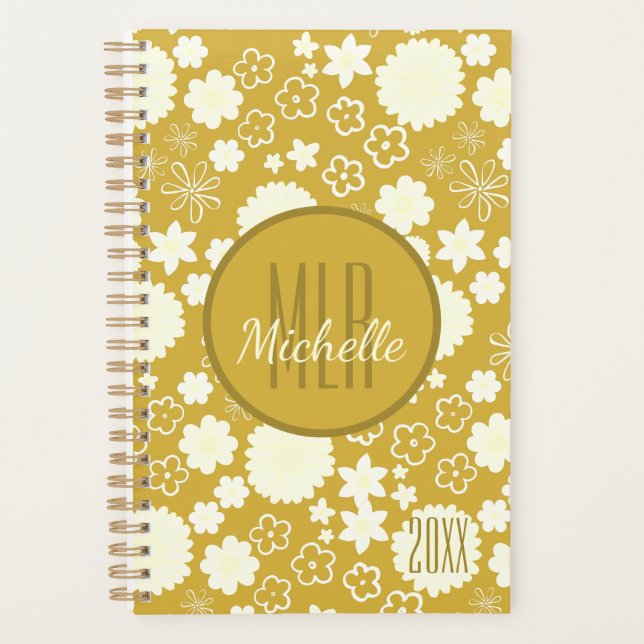 LUXURY RICH GOLD CREAM FLOWER CUSTOM MONOGRAM YEAR PLANNER (Front)