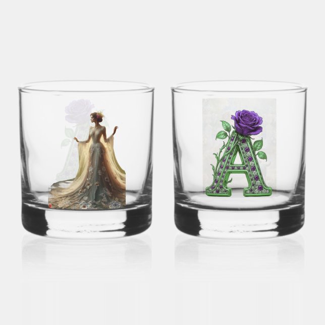 Luxury Rocks Glass Set - Personalized Monogram A (Back)