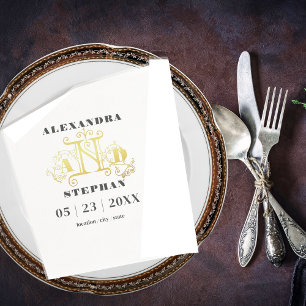 Luxury Romantic Flourish Calligraphy Wedding Gold Napkin