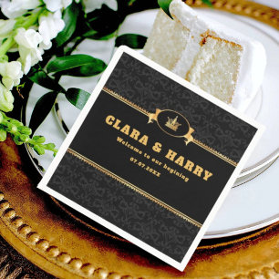 Luxury romantic gold calligraphy flourish wedding napkin