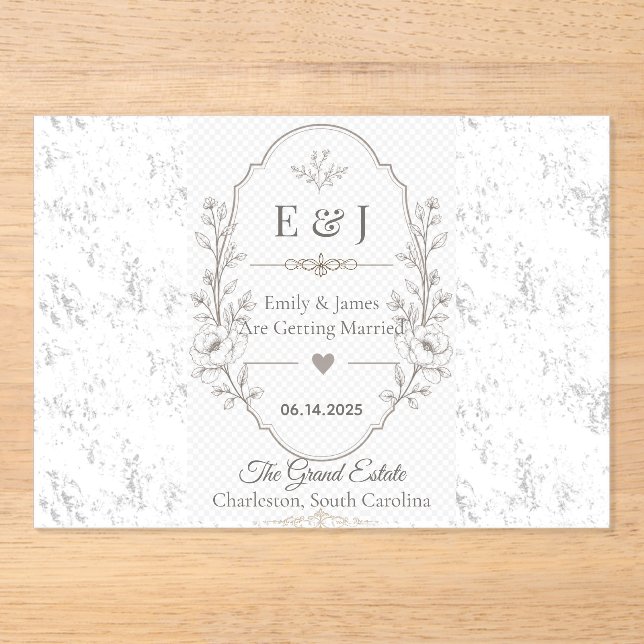 Luxury Romantic Wedding Celebration Design Acrylic Invitations (Front)