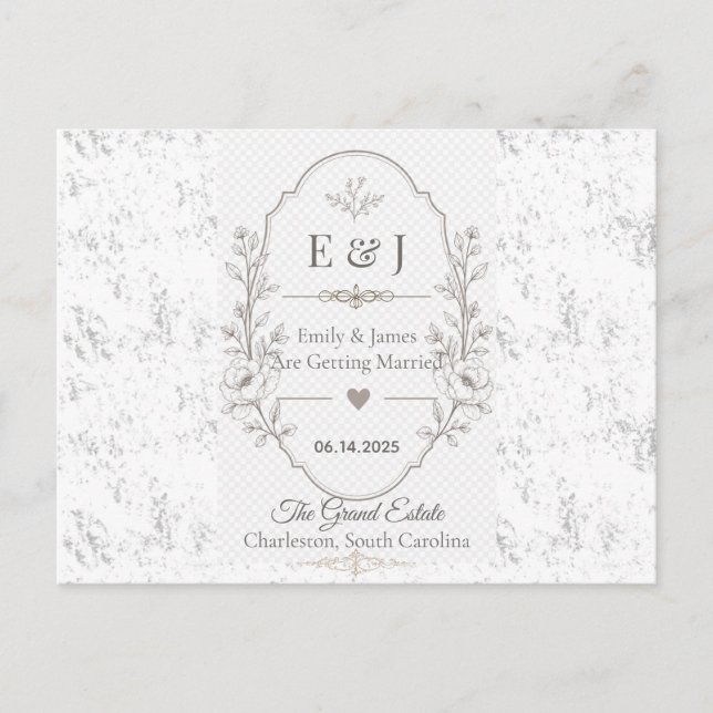 Luxury Romantic Wedding Celebration Design Announcement Postcard (Front)