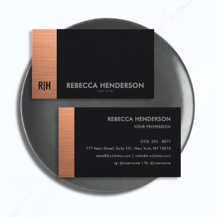 Luxury Rose Gold Bar & Black Leather Monogram Business Card