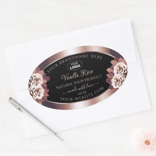 Luxury Rose Gold Black Floral Product Labels Logo