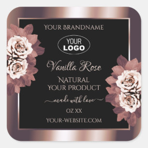 Luxury Rose Gold Black Floral Product Labels Logo