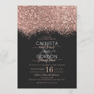 Luxury Rose Gold Black Glitter Confetti Wedding Invitation