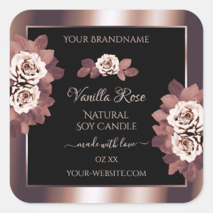 Luxury Rose Gold Black Product Labels Floral Roses