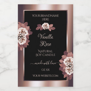 Luxury Rose Gold Black Product Labels Floral Roses
