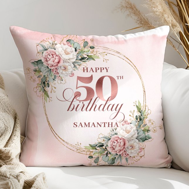 Luxury Rose Gold Blush 50th Birthday Pillow Gift (Luxury Rose Gold Blush 50th Birthday Pillow Gift)
