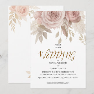 Luxury Rose Gold Blush Botanical Wedding Card