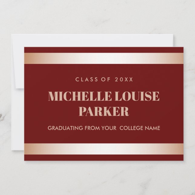 Luxury Rose Gold Burgundy Photo Graduation Invitation (Front)